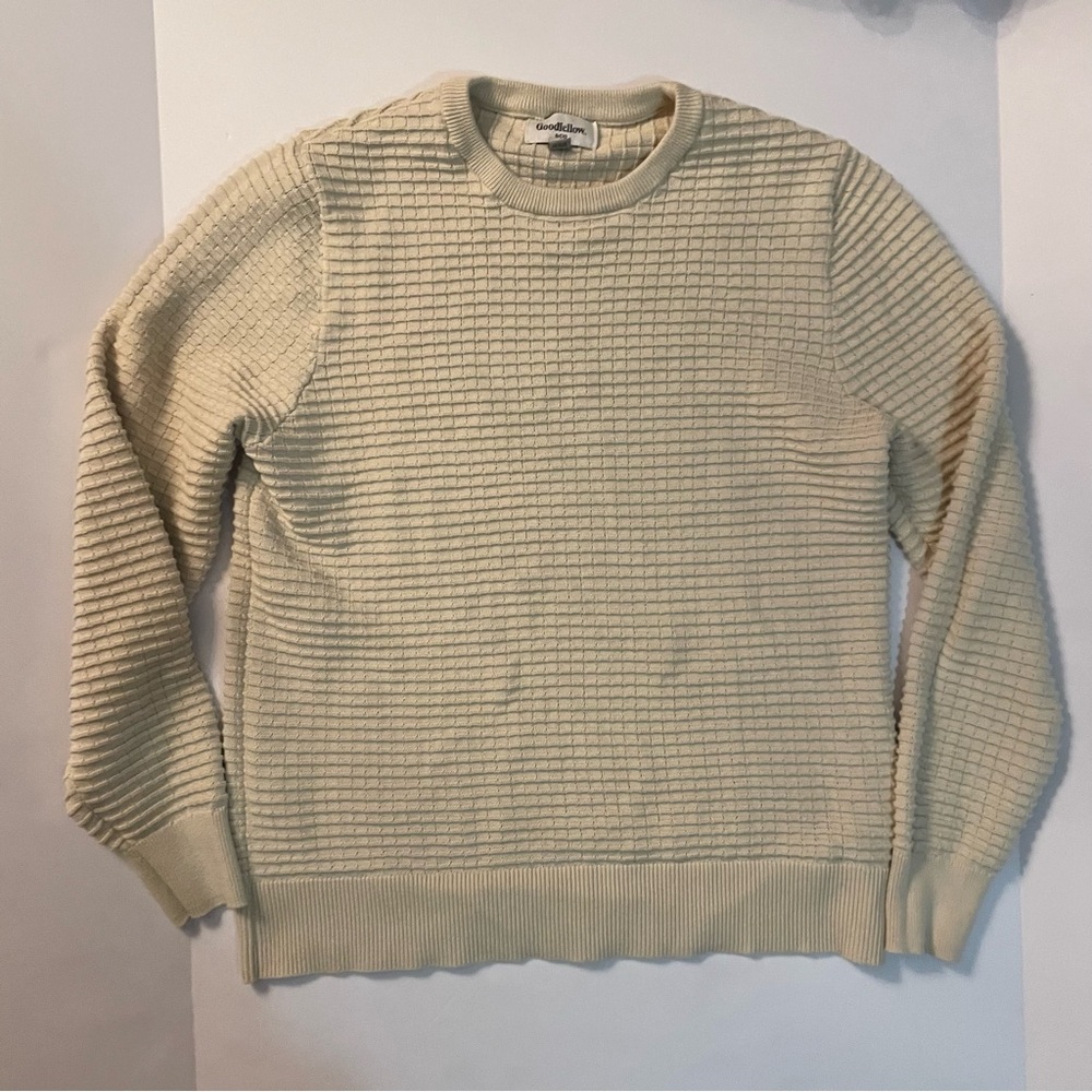 Good Fellow Mens Waffle Knit Cream Sweater Size Med Pullover Grandpa Cozy EUC